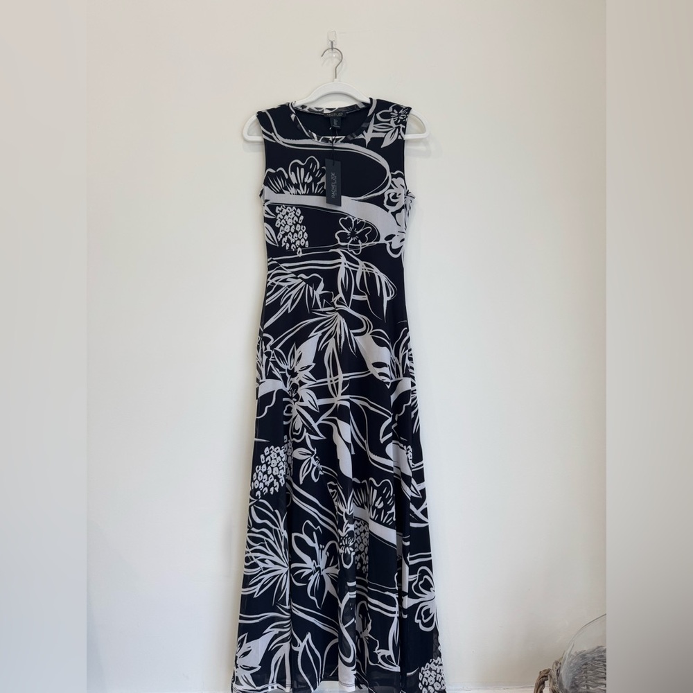 Rachel Zoe Black & White Abstract Floral Sleeveless Midi Dress | Size S